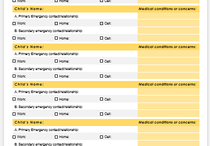 Class emergency phone list template