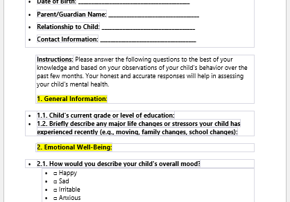 Child Mental Health Screening Questionnaire