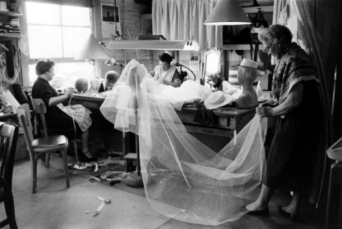 Seamstresses working on Grace Kelly wedding dress - 1956