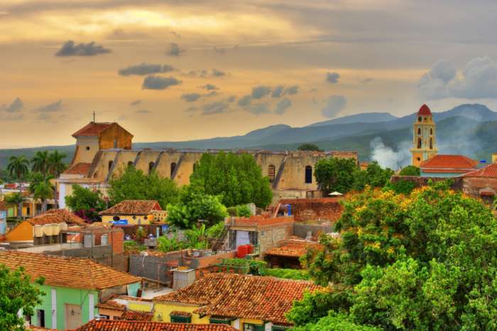 Aerial view over Trinidad, Cuba at sunset