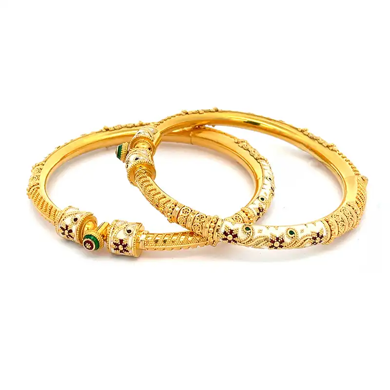 22K Yellow Gold Kada Bangles with enamel