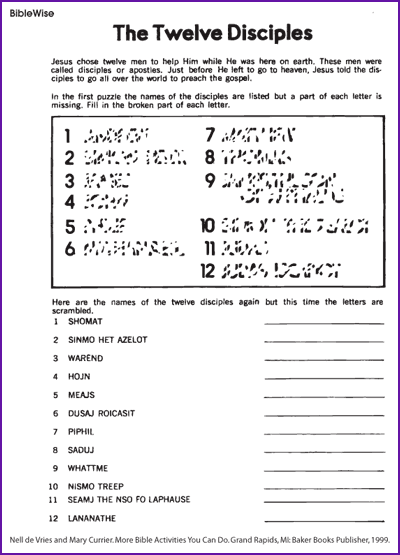 Printable 12 Disciples Worksheet