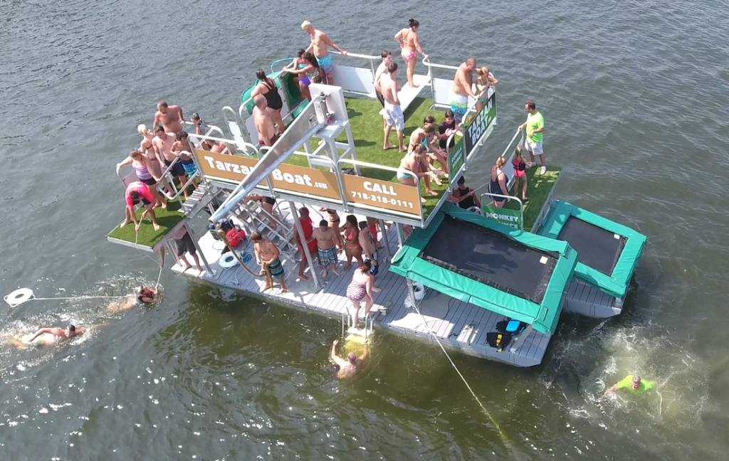 Floating waterpark in Big Bear Lake