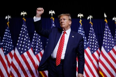 Republican presidential candidate and former U.S. President Donald Trump leaves the stage a the conclusion of a campaign rally at the Forum River Center March 09, 2024 in Rome, Georgia.