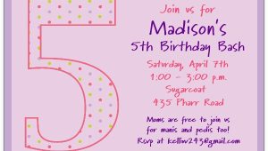 5th Birthday Invitation Wording Boy 5th Birthday Girl Dots Birthday Invitations Paperstyle