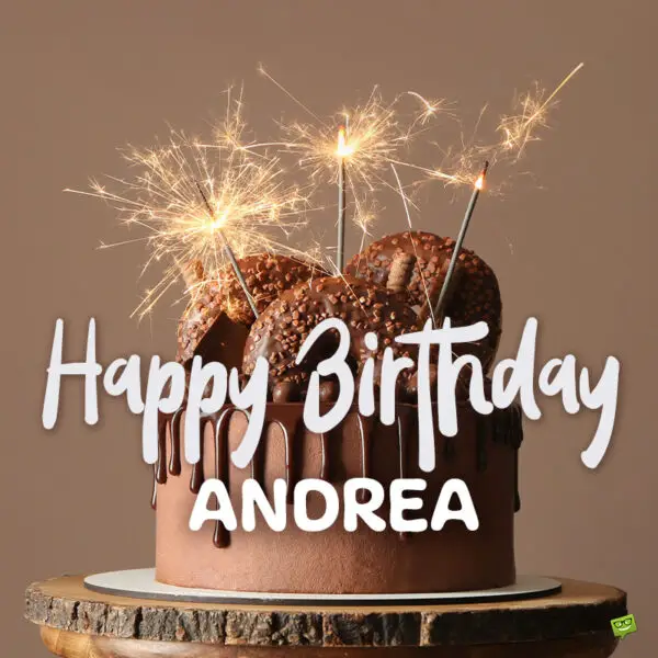 Happy birthday image with cake for Andrea.