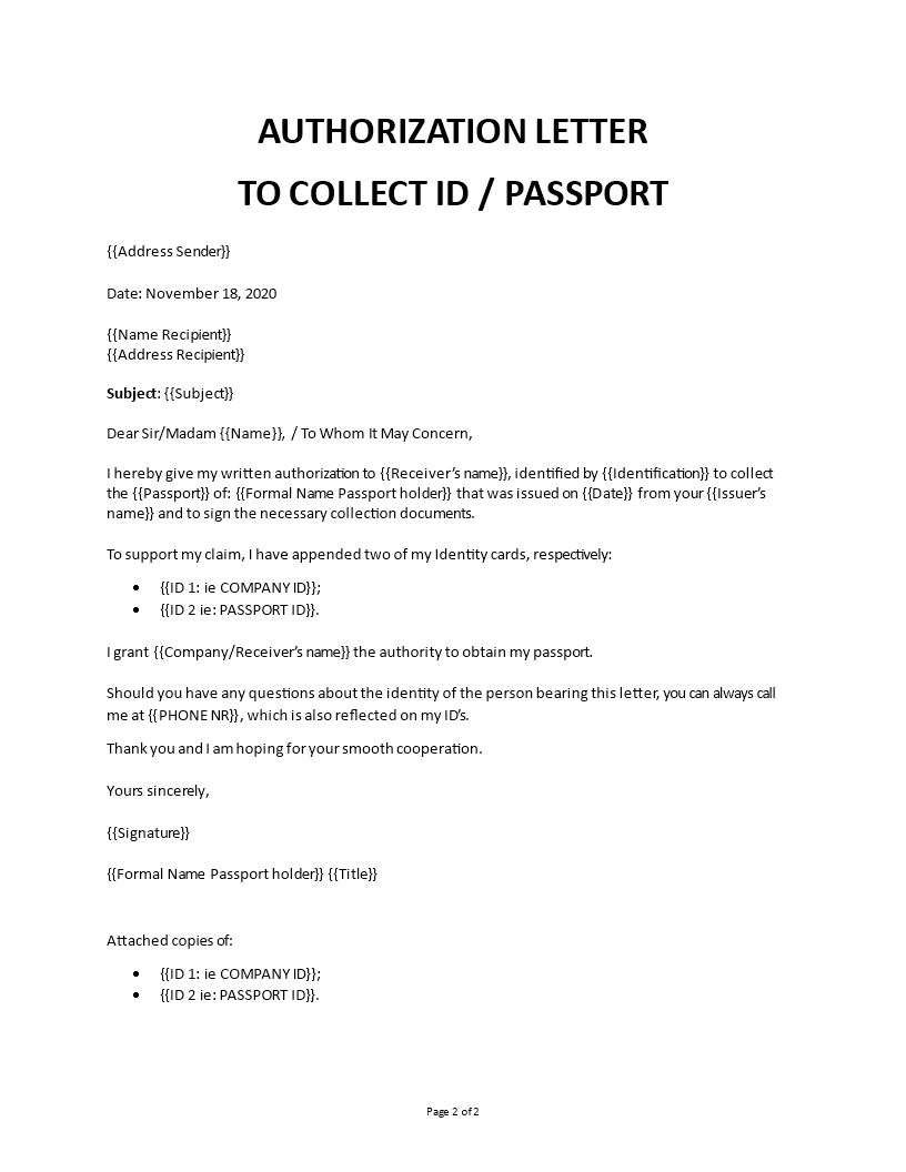 Authorization Letter For Getting Passport