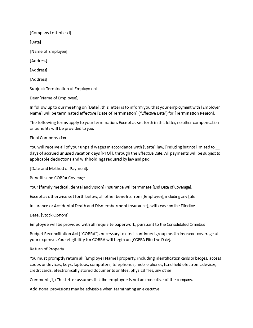 Customizable Termination Letter Template