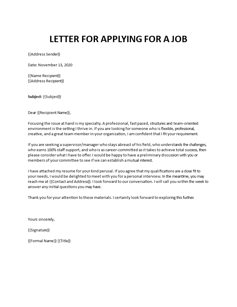 Letter for applying for a job