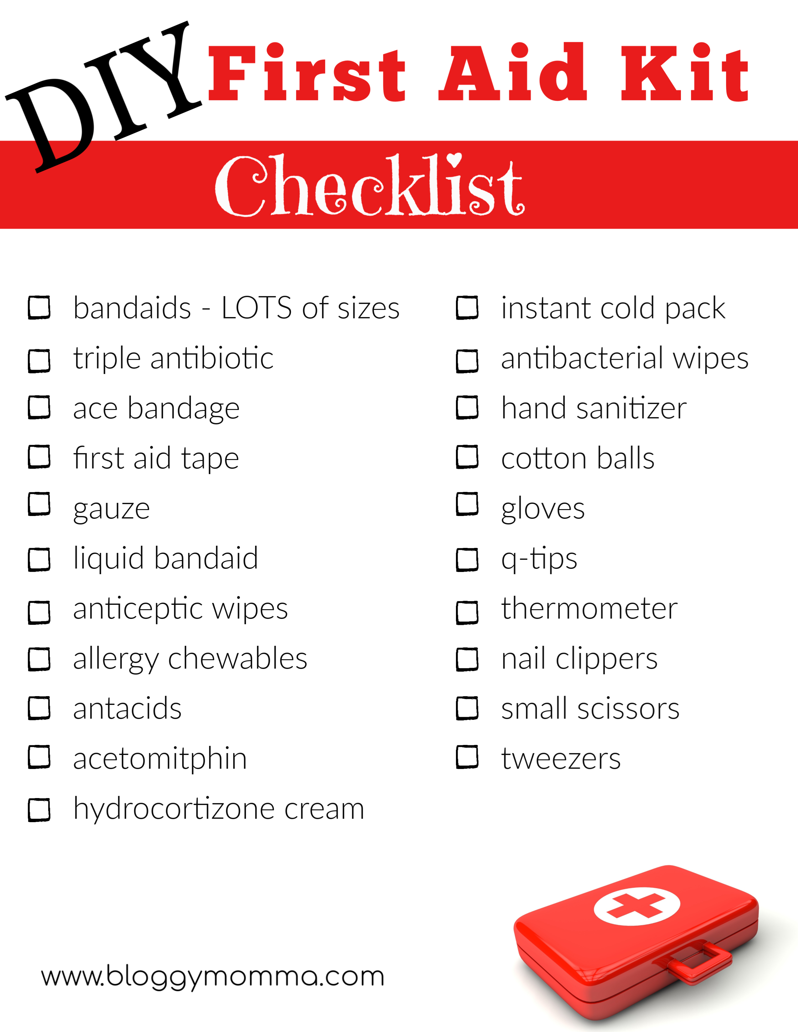 Printable First Aid Kit Checklist Pdf