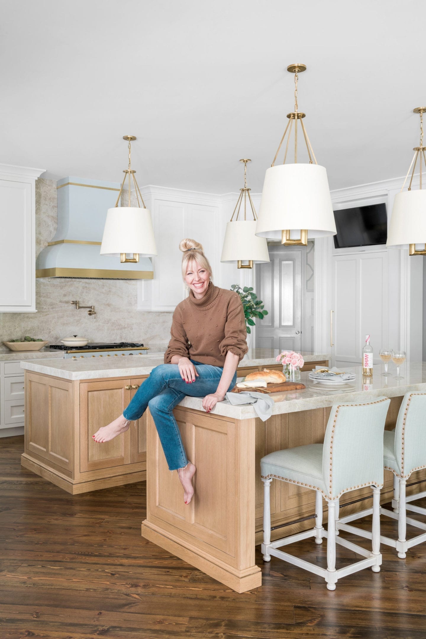 Atlanta lifestyle blogger Kelly Page for BlueGrayGal in her remodeled kitchen for House Beautiful magazine.