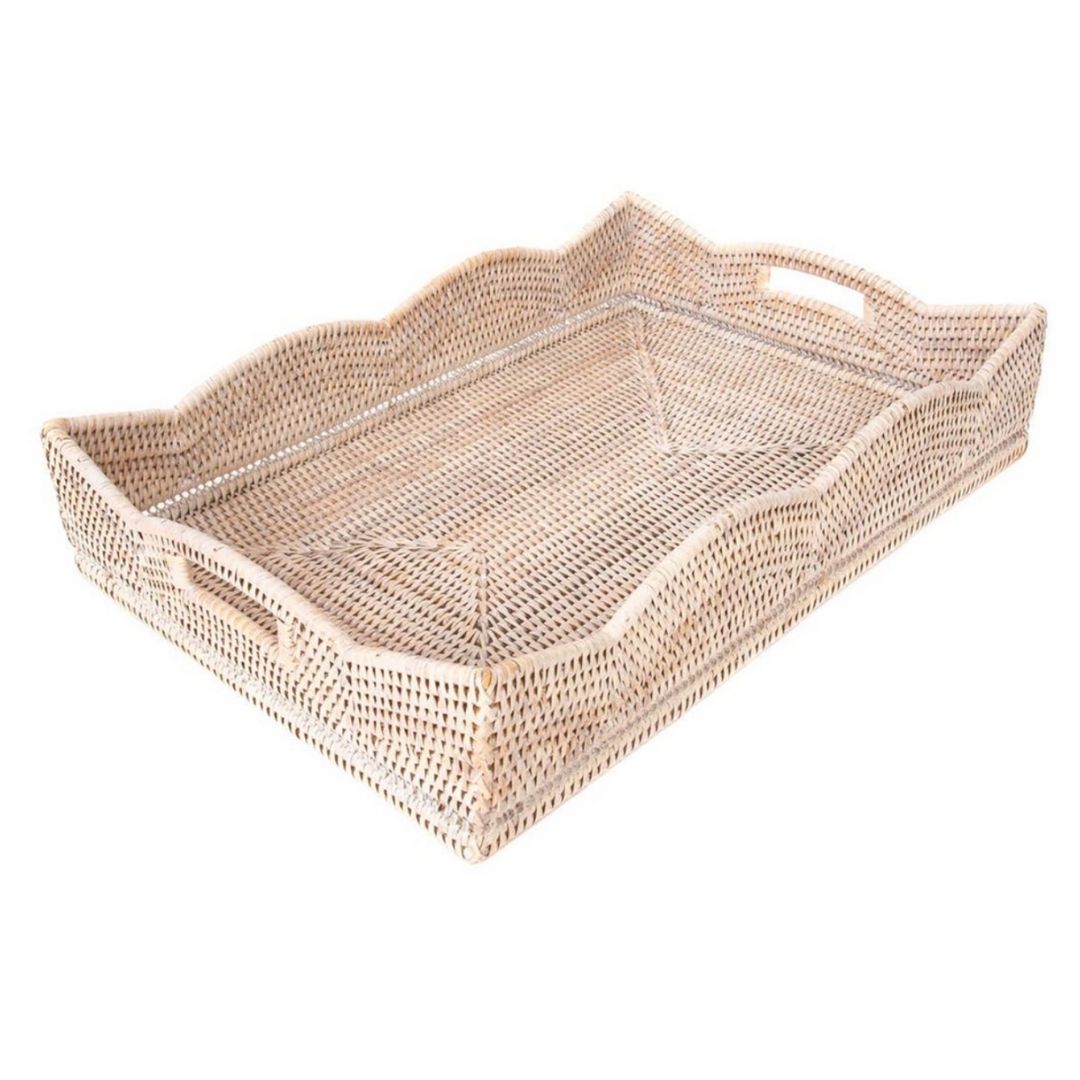 Whitewashed Rattan Scallop Tray