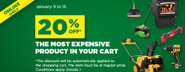 Get 20% off the most expensive product in your cart! Don't miss this exclusive offer to save on your purchases on bmr.ca