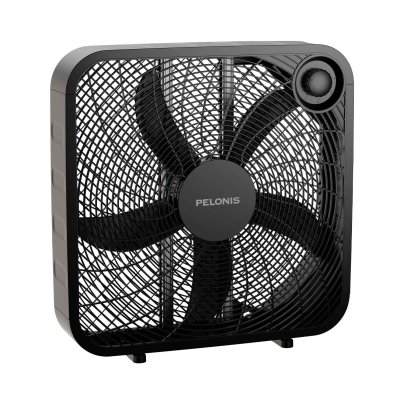 Black Pelonis 20-inch 3-Speed Box Fan on white background