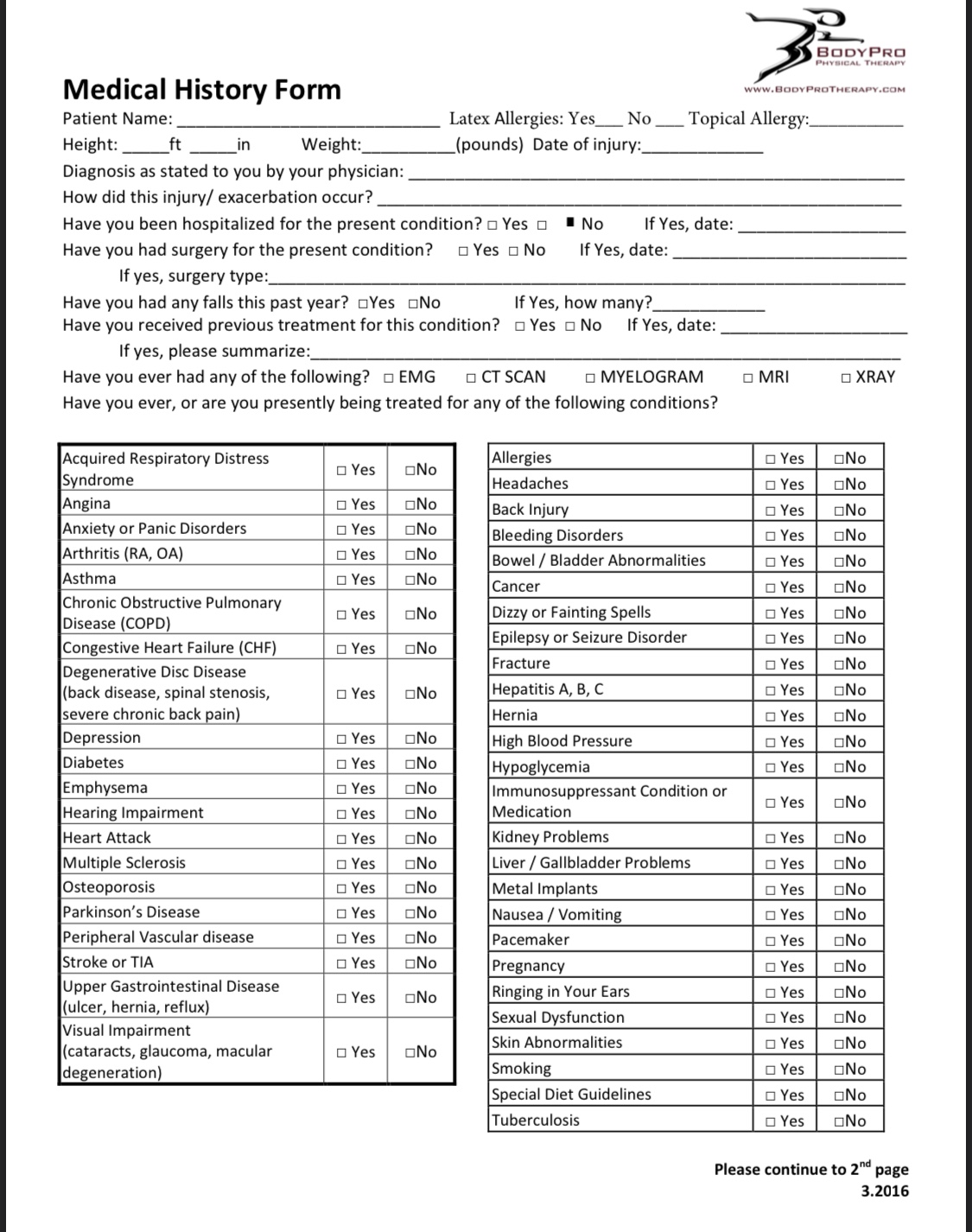 Comprehensive Health History Template