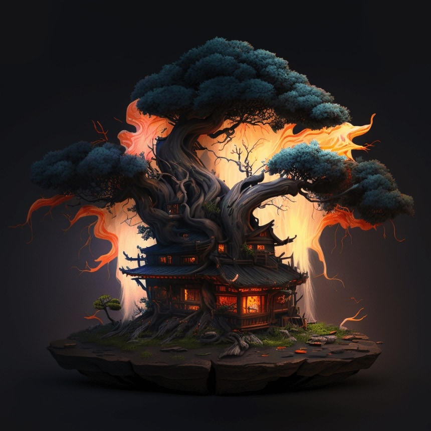 And another house on fire with a Bonsai, generated by AI