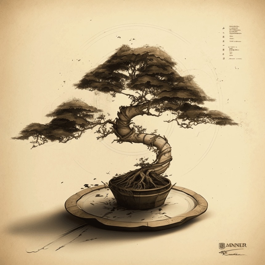 Da Vinci draws a Bonsai, generated by AI