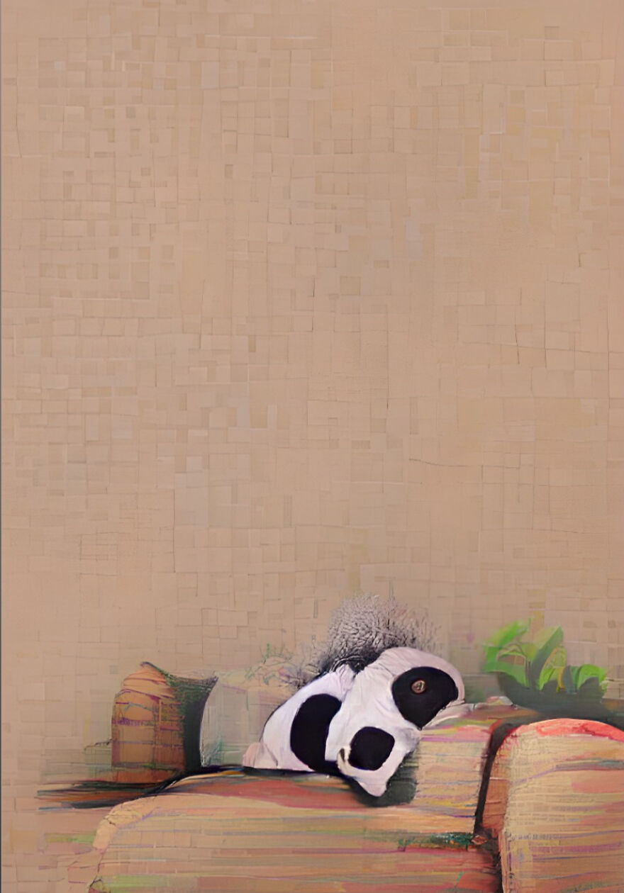 Bored Panda With A House Plant