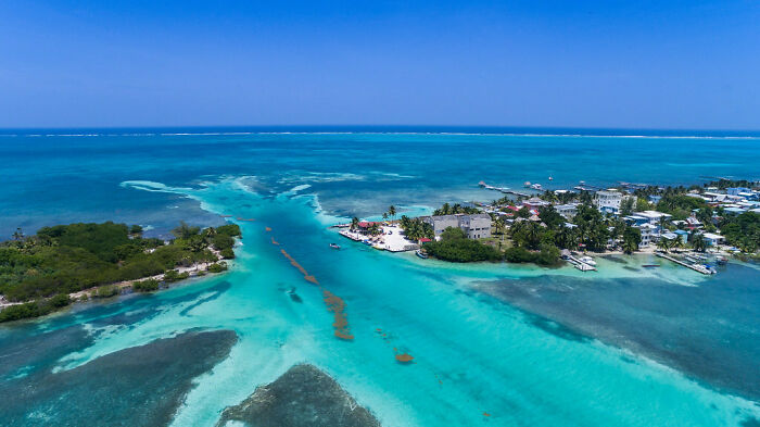 a view from above the Split dividing the island of Caye Caulker in Belize