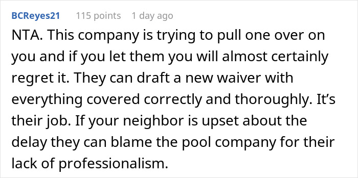 Text advice about neighbors-yard-use issues with a focus on company professionalism.