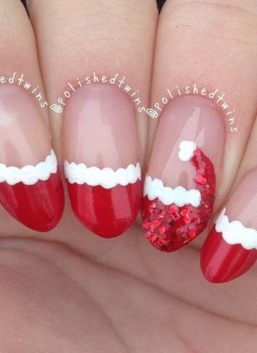 #Christmas #Nail #Art Santa Hat Tipped French Nail Art