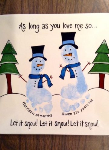 Let It Snow Footprint Snowman Canvas.