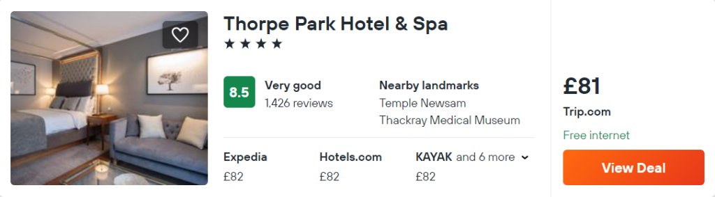 4* Thorpe Park Hotel & Spa with indoor pool near Leeds for £81/double ...