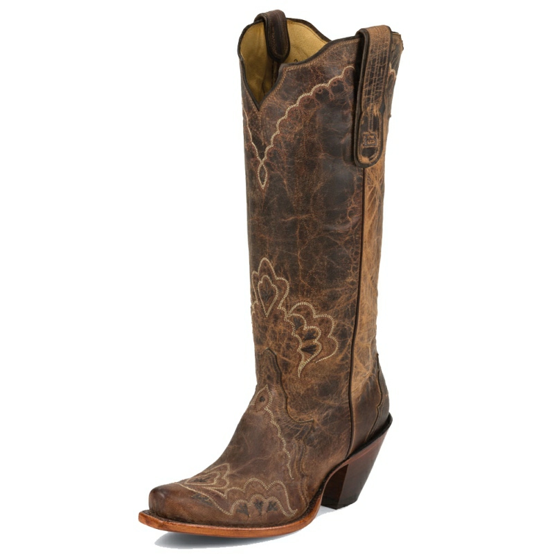 TONY LAMA WOMEN'S TAN SAIGETS WORN GOAT SNIP TOE BOOTS