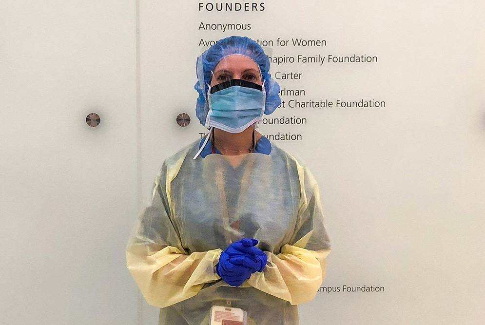 Boston Medical Center doctor Kristen Goodell in her PPE gear on shift at the hospital