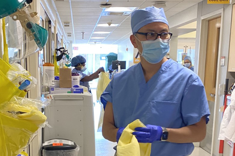 Doctor Michael Ieong in his PPE gear working at Boston Medical Center