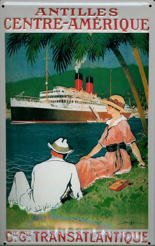 Blechschild Antilles Centre-Amerique Antillen Kreuzfahrt Dampfer Schiff Schild Nostalgieschild