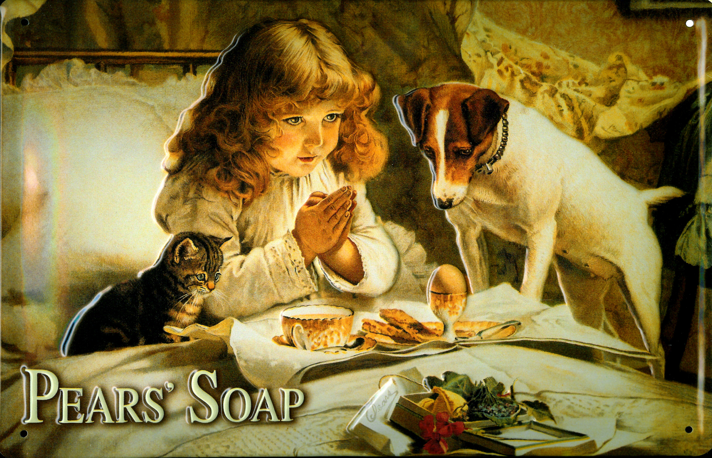 Blechschild Pears Soap Seife Kind Hund Katze Schild Nostalgieschild