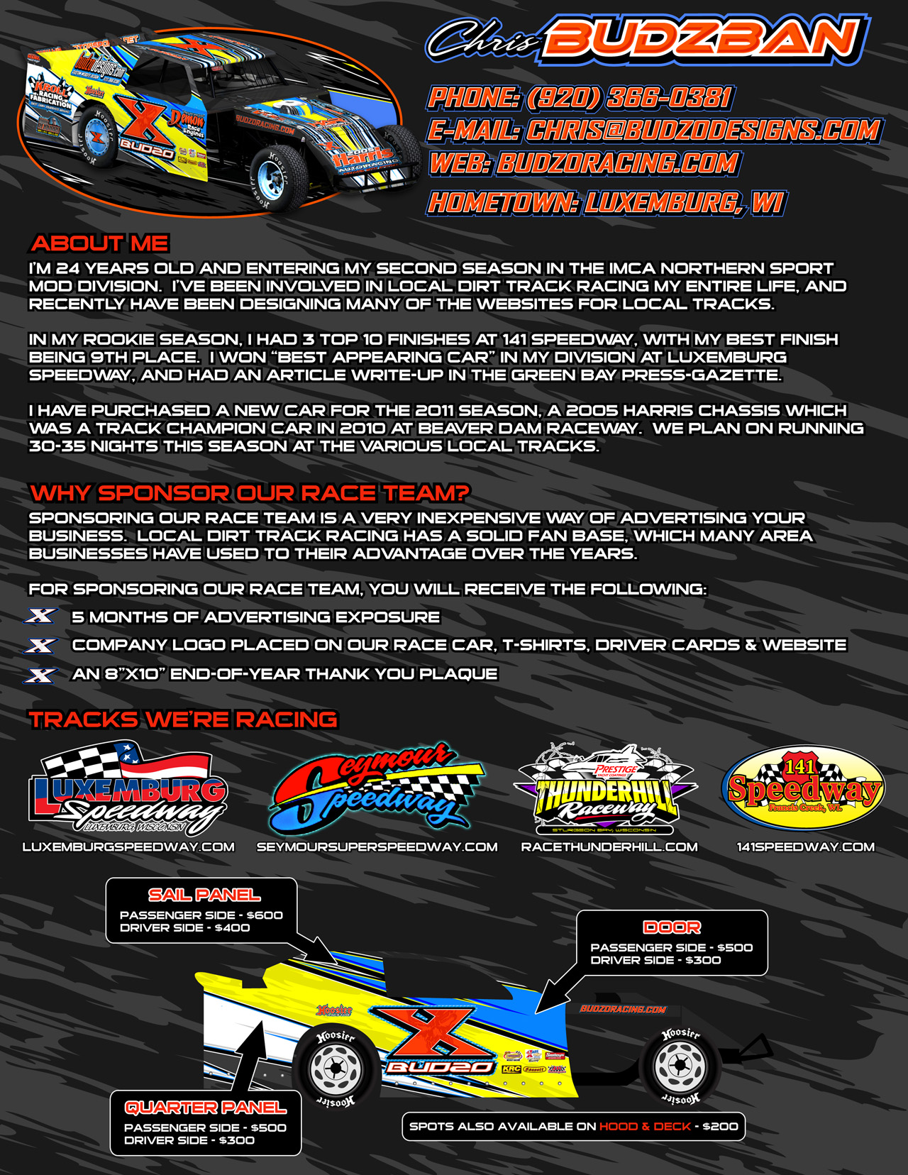 2011 Marketing Proposal | Budzo Racing | #X Chris Budzban | IMCA Northern Sportmod