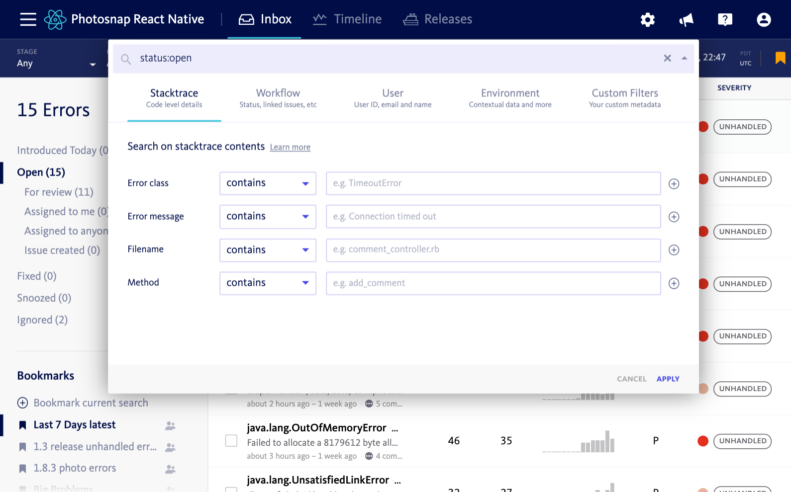 Error Search and Segmentation