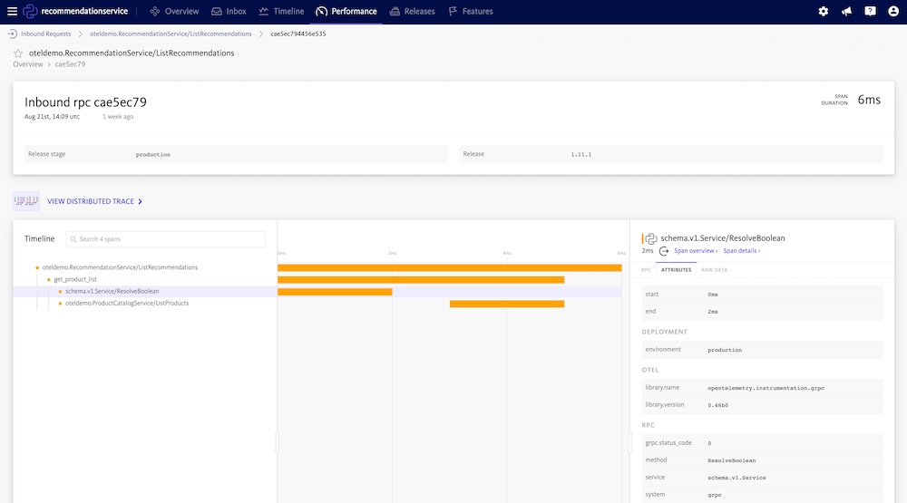 distributed trace view