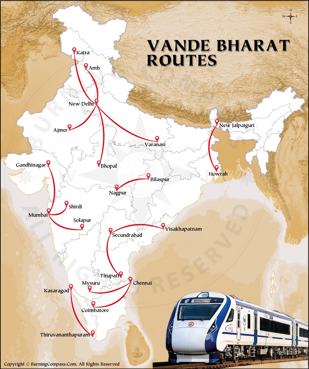 Vande Bharat Express Route Map, Vande Bharat Train Routes, Vande Bharat ...