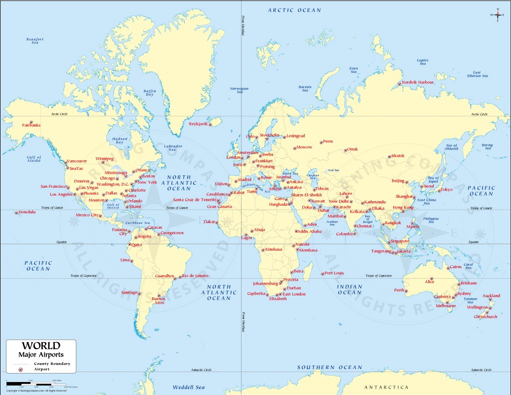 World Airport Map, World Map with International Airports, Major ...