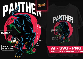 WILD PANTHER – Tshirt design for sale AI, SVG,PNG