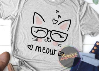 Meow cute Cat tshirt design for girl SVG, AI, PNG For sale