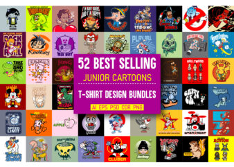 52 BEST SELLING “JUNIOR CARTOONS” T-shirt Design Bundles