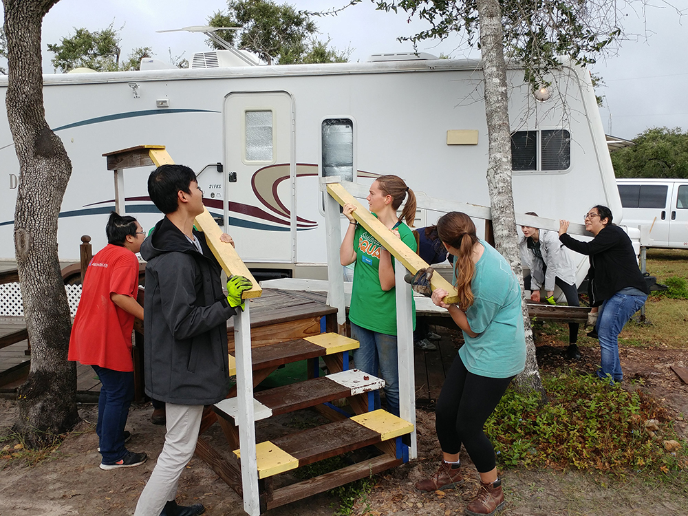 students building steps