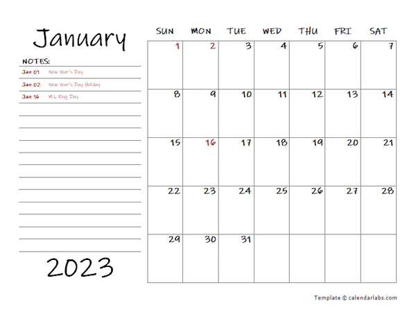 Month Calendar Template 2023 - Templates Printable Free