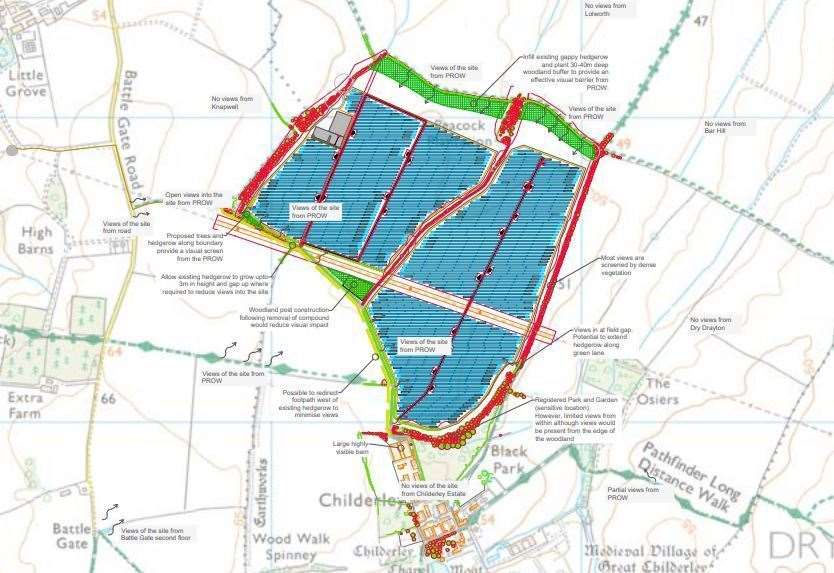 The location for a proposed solar farm on the Childerley Estate. Map: Solarcentury