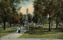 Court House Park, the fountain, Soldier's monument and court house Janesville, WI Postcard Postcard