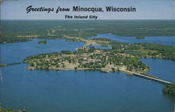 Aerial View of the Island Minocqua, WI Postcard Postcard Postcard