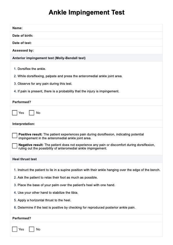 Ankle Impingement Test PDF Example