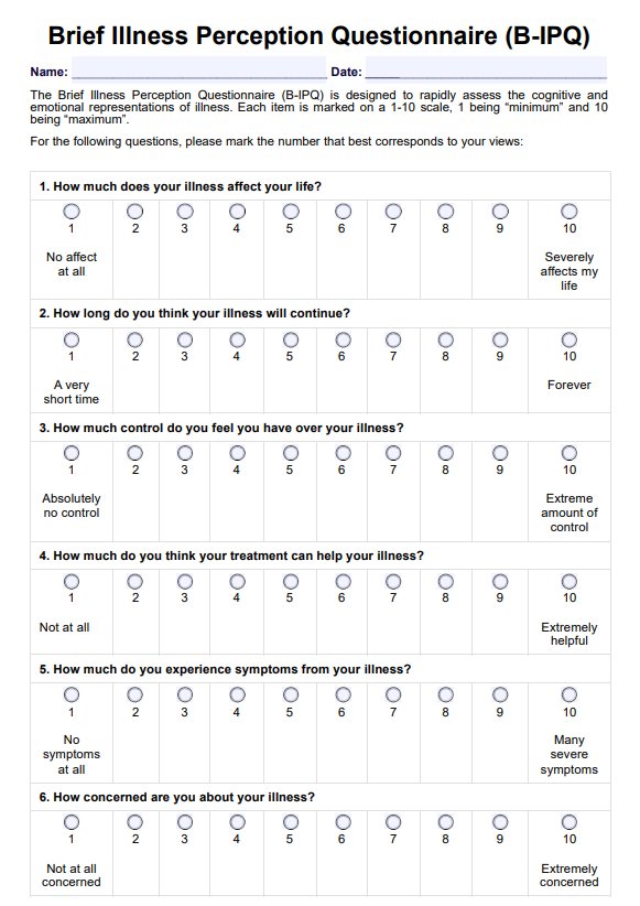 Brief Illness Perception Questionnaire PDF Example