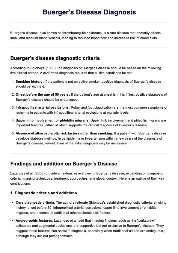 Buerger's Disease Diagnosis PDF Example