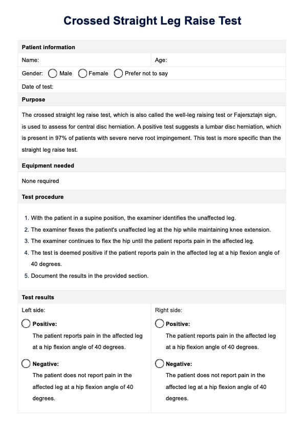 Crossed Straight Leg Raise Test PDF Example