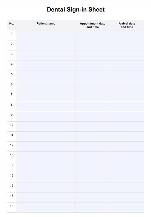 Dental Sign-in Sheet Template PDF Example